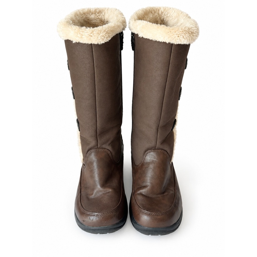 Totes Women's 7.5 Brown Tall Winter Boots Faux Fur Lined Side Zip Button
